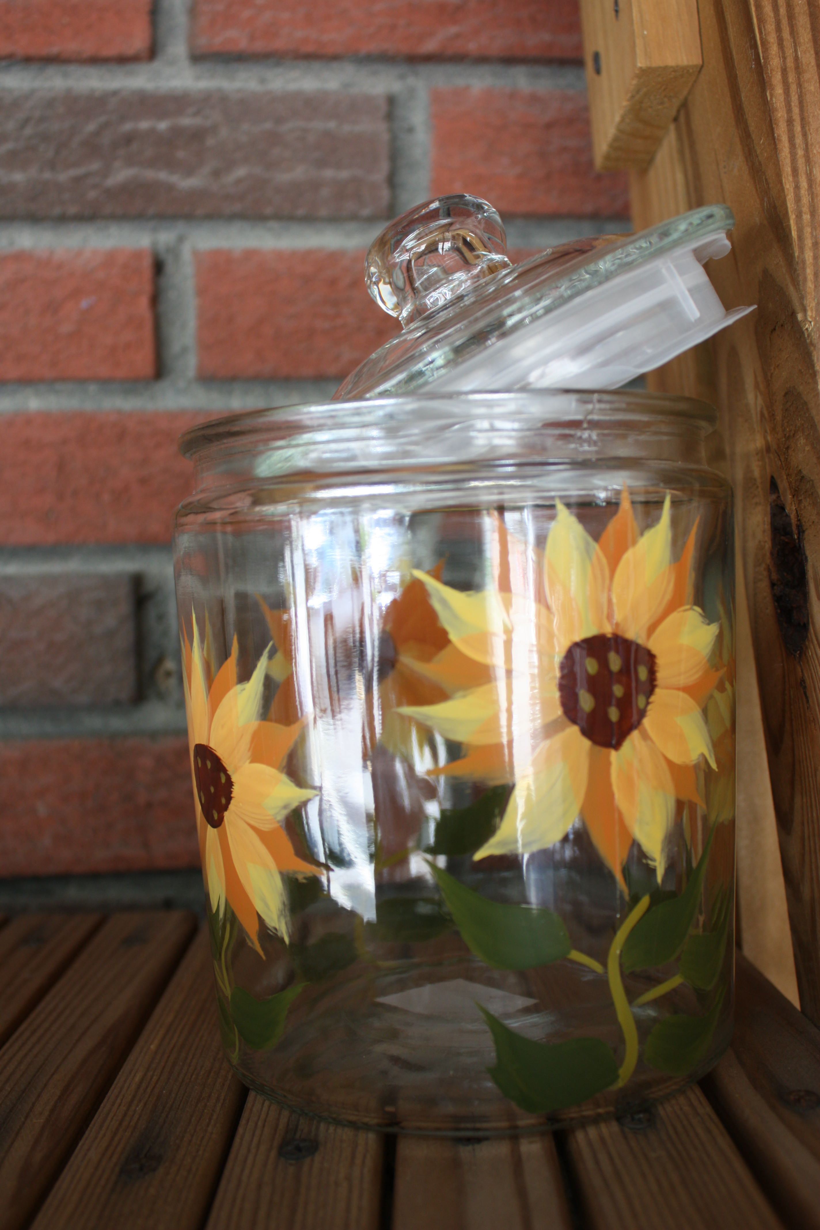 Big, Hand Painted, Glass Jar With Sunflowers Housewarming Birthday  Sunflower Jar Glass Storage Container Sunflowers Hand Painted 